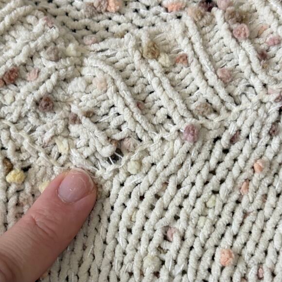 By The River Women's Sweater Large Cream Crochet Confetti Preppy Fun Cozy Cabin - Picture 4 of 8